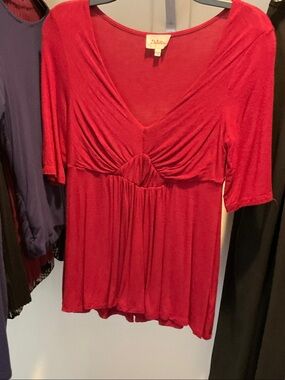 Elila Red V-Neck Empire Waist Tunic Top